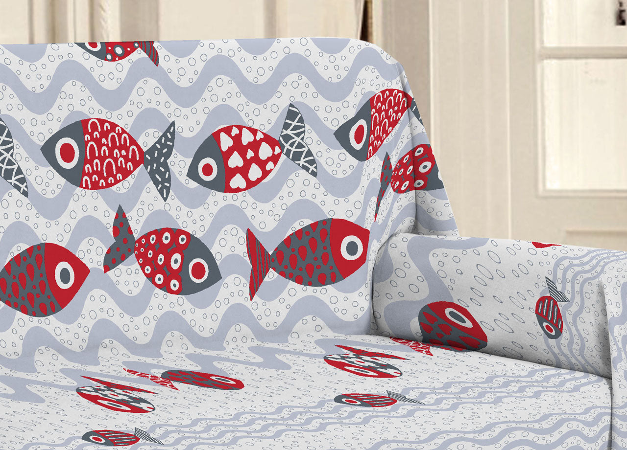 Telo Arredo Multiuso Linea Pensieri Delicati In Cotone Disegno Pesciolini - Matrimoniale - Rosso