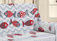 Telo Arredo Multiuso Linea Pensieri Delicati In Cotone Disegno Pesciolini - Matrimoniale - Rosso