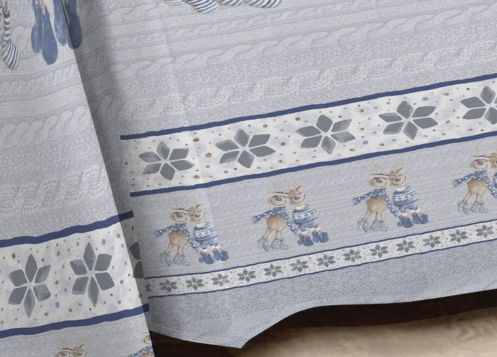 Telo Arredo Multiuso Linea Pensieri Delicati In Cotone Disegno Renna Blu - Matrimoniale - Blu