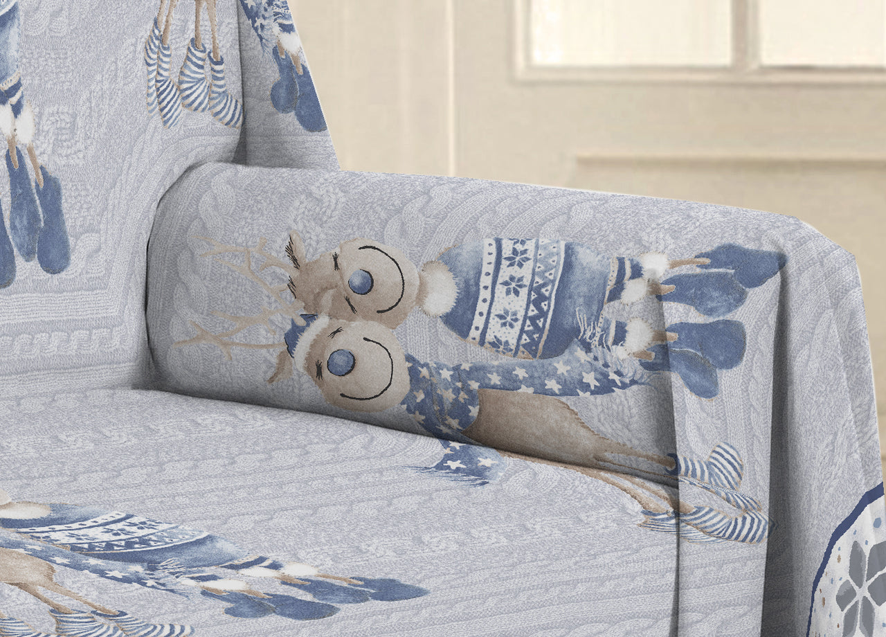 Telo Arredo Multiuso Linea Pensieri Delicati In Cotone Disegno Renna Blu - Matrimoniale - Blu