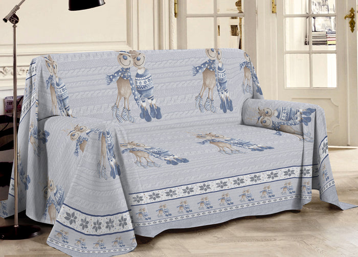 Telo Arredo Multiuso Linea Pensieri Delicati In Cotone Disegno Renna Blu - Matrimoniale - Blu