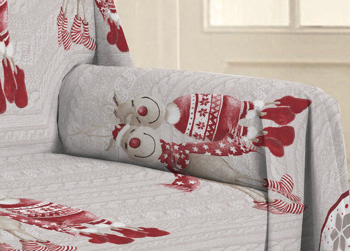 Telo Arredo Multiuso Linea Pensieri Delicati In Cotone Disegno Renna Rosso - Singolo - Rosso