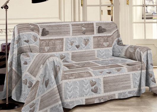 Telo Arredo Multiuso Linea Pensieri Delicati In 100% Cotone Disegno Shabby Love - Matrimoniale - Beige