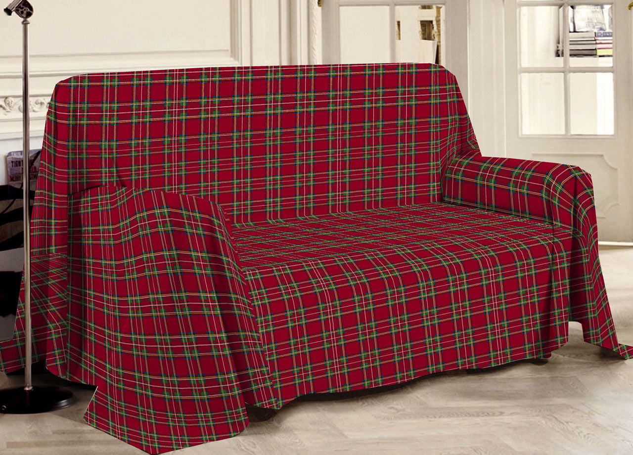 Telo Arredo Multiuso Linea Pensieri Delicati In 100% Cotone Disegno Tartan - Singolo - Rosso