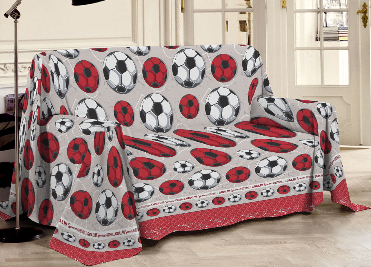 Telo Arredo Multiuso Linea Pensieri Delicati In 100% Cotone Disegno Calcio - Matrimoniale - Rosso