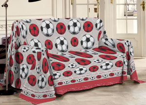Telo Arredo Multiuso Linea Pensieri Delicati In 100% Cotone Disegno Calcio - Matrimoniale - Rosso