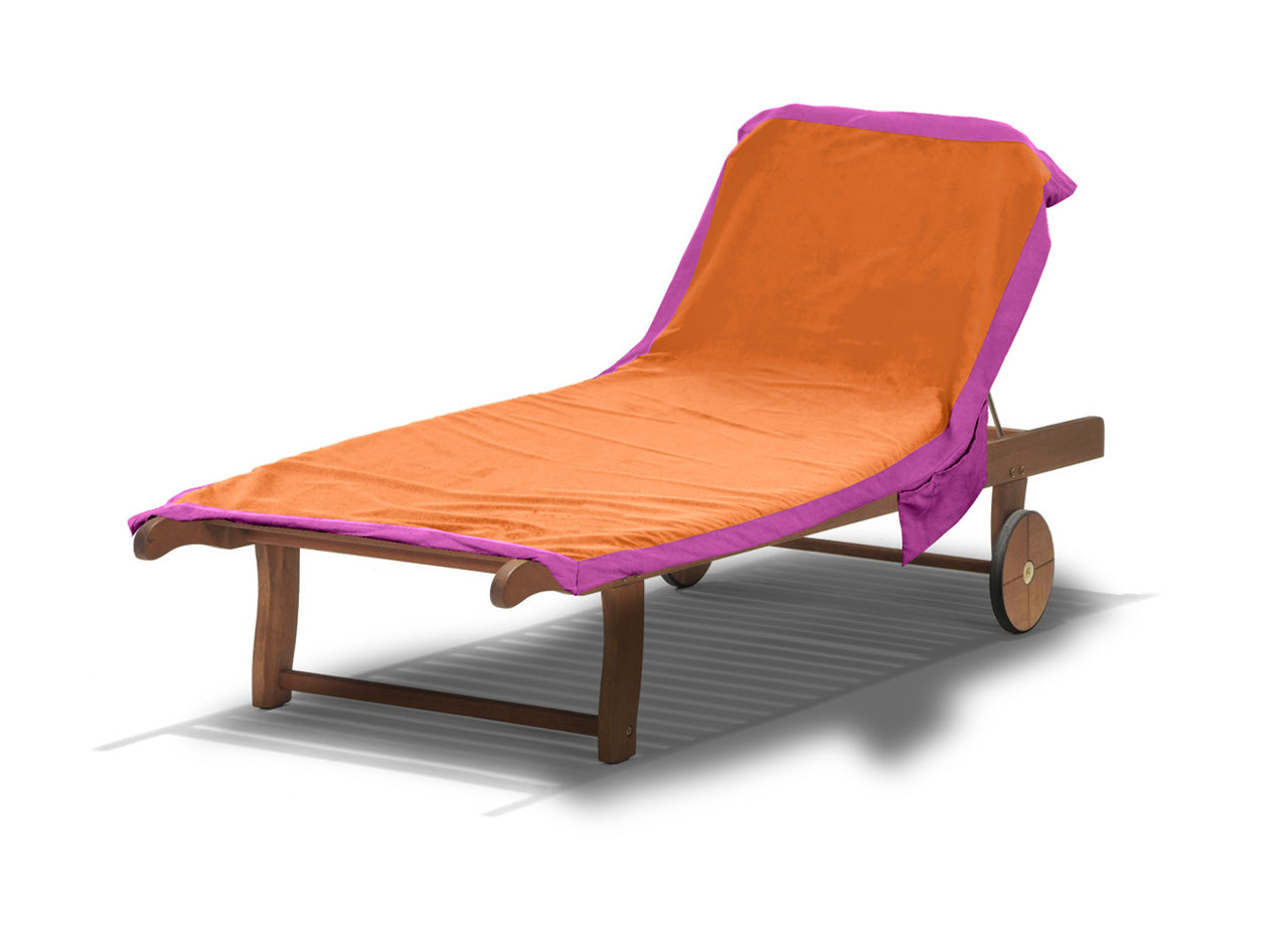 Telo Mare Lettino In Microfibra Spiaggia Piscina Mod Tinta Unita Comodo - 75x185 - Arancio-Fucsia