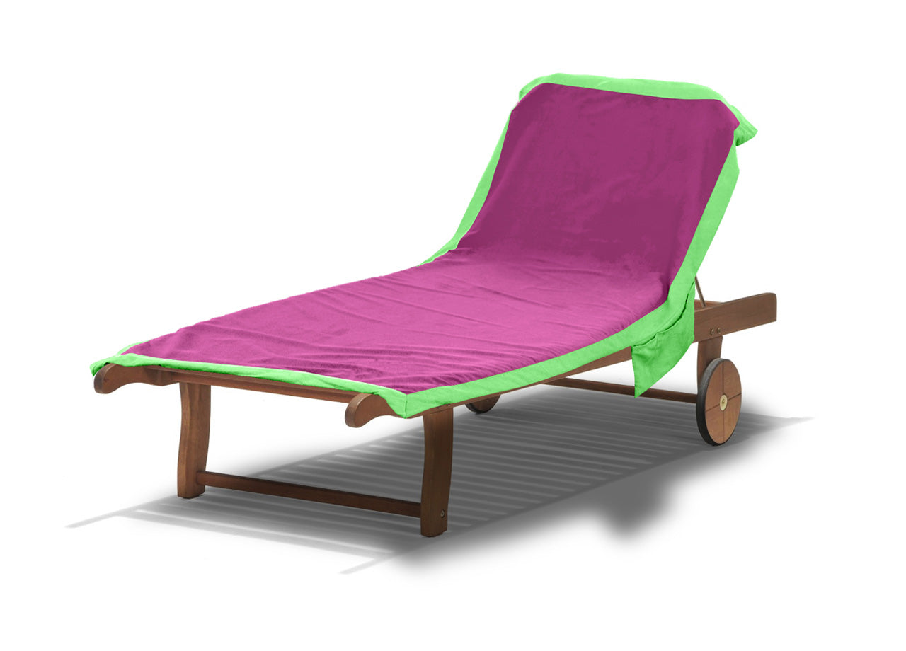 Telo Mare Lettino In Microfibra Spiaggia Piscina Mod Tinta Unita Comodo - 75x185 - Fucsia-Verde