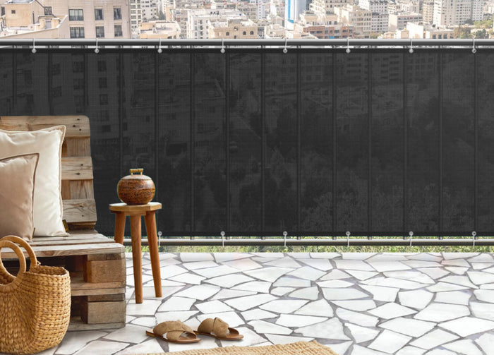 Telo Frangivista Vento Copribalcone Ringhiera Esterno Giardino Tinta Unita Grigio Con Occhielli