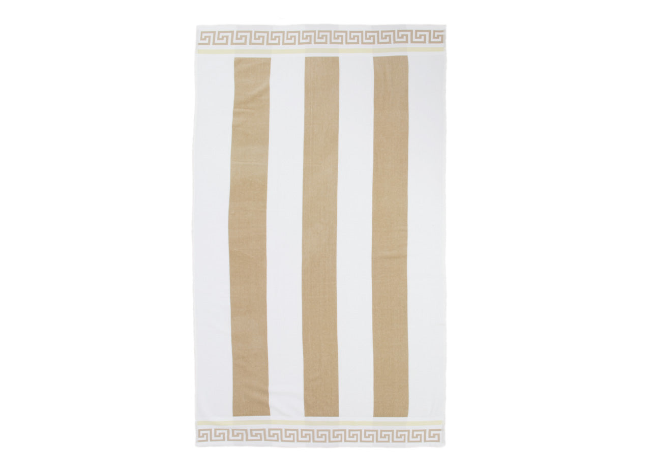 Telo Mare Jacquard Spugna Asciugamano Spiaggia Disegno Greca - Telo Mare - Beige