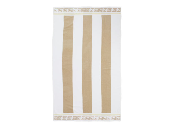 Telo Mare Jacquard Spugna Asciugamano Spiaggia Disegno Greca - Telo Mare - Beige