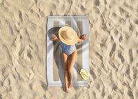 Telo Mare Jacquard Spugna Asciugamano Spiaggia Disegno Greca - Telo Mare - Beige