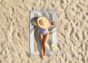 Telo Mare Jacquard Spugna Asciugamano Spiaggia Disegno Greca - Telo Mare - Beige