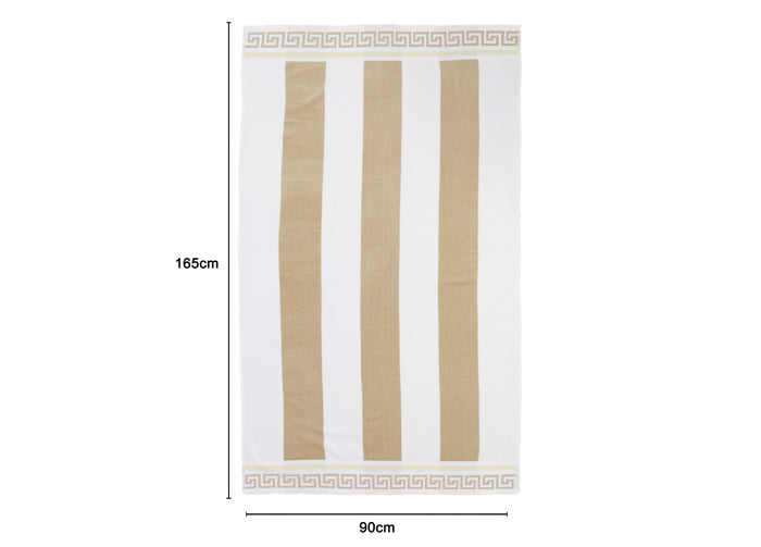Telo Mare Jacquard Spugna Asciugamano Spiaggia Disegno Greca - Telo Mare - Beige