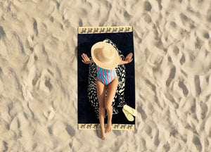 Telo Mare Jacquard Spugna Asciugamano Spiaggia Disegno Pantera - Telo Mare - Nero