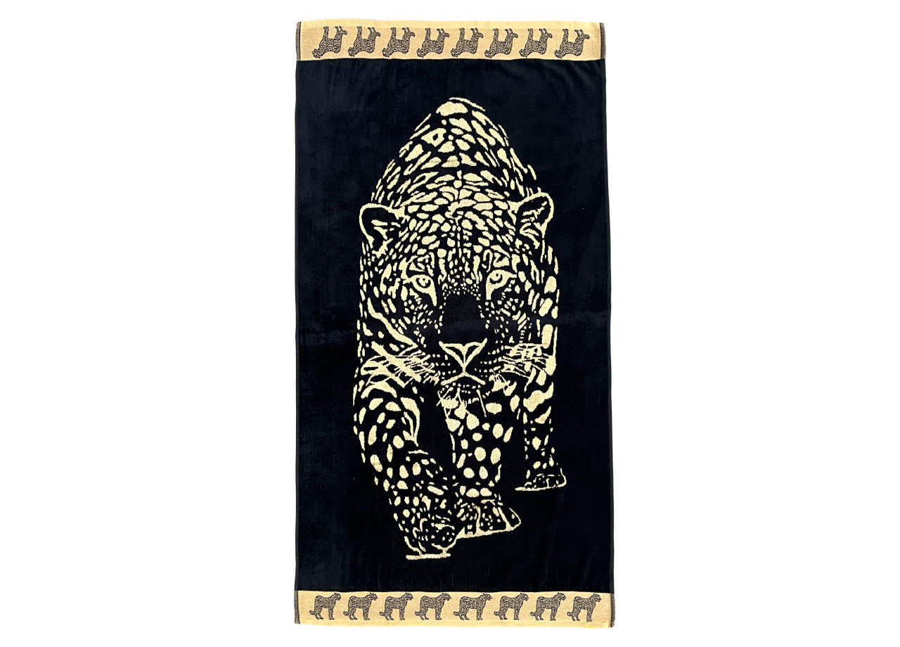 Telo Mare Jacquard Spugna Asciugamano Spiaggia Disegno Pantera - Telo Mare - Nero