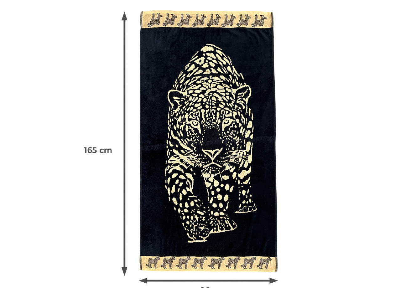 Telo Mare Jacquard Spugna Asciugamano Spiaggia Disegno Pantera - Telo Mare - Nero