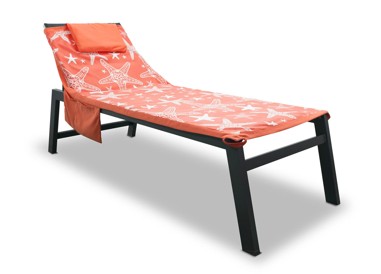 Telo Mare Microfibra Da Lettino Con Cuscino E Tasche Modello Miami Arancio