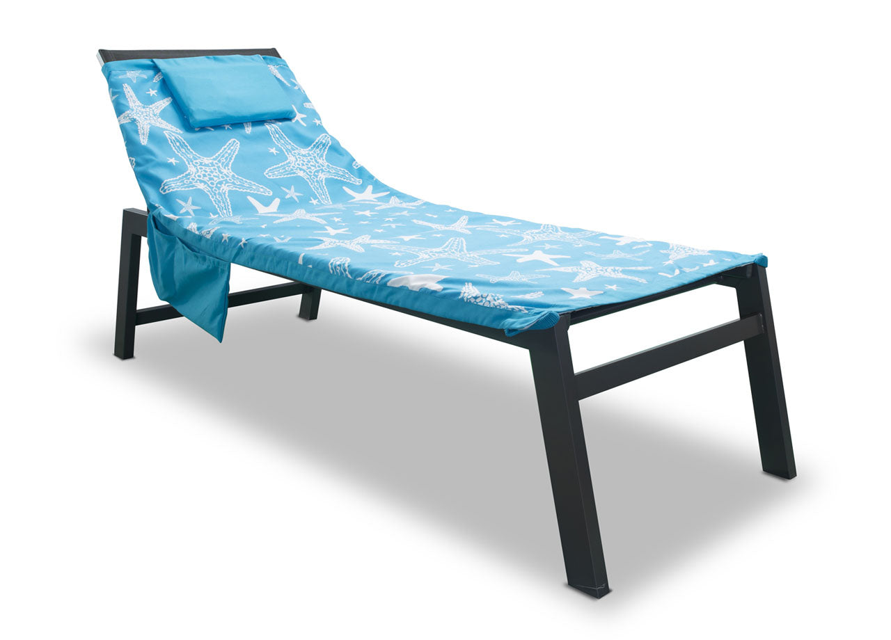 Telo Mare Microfibra Lettino Con Cuscino E Tasche Modello Miami Turchese