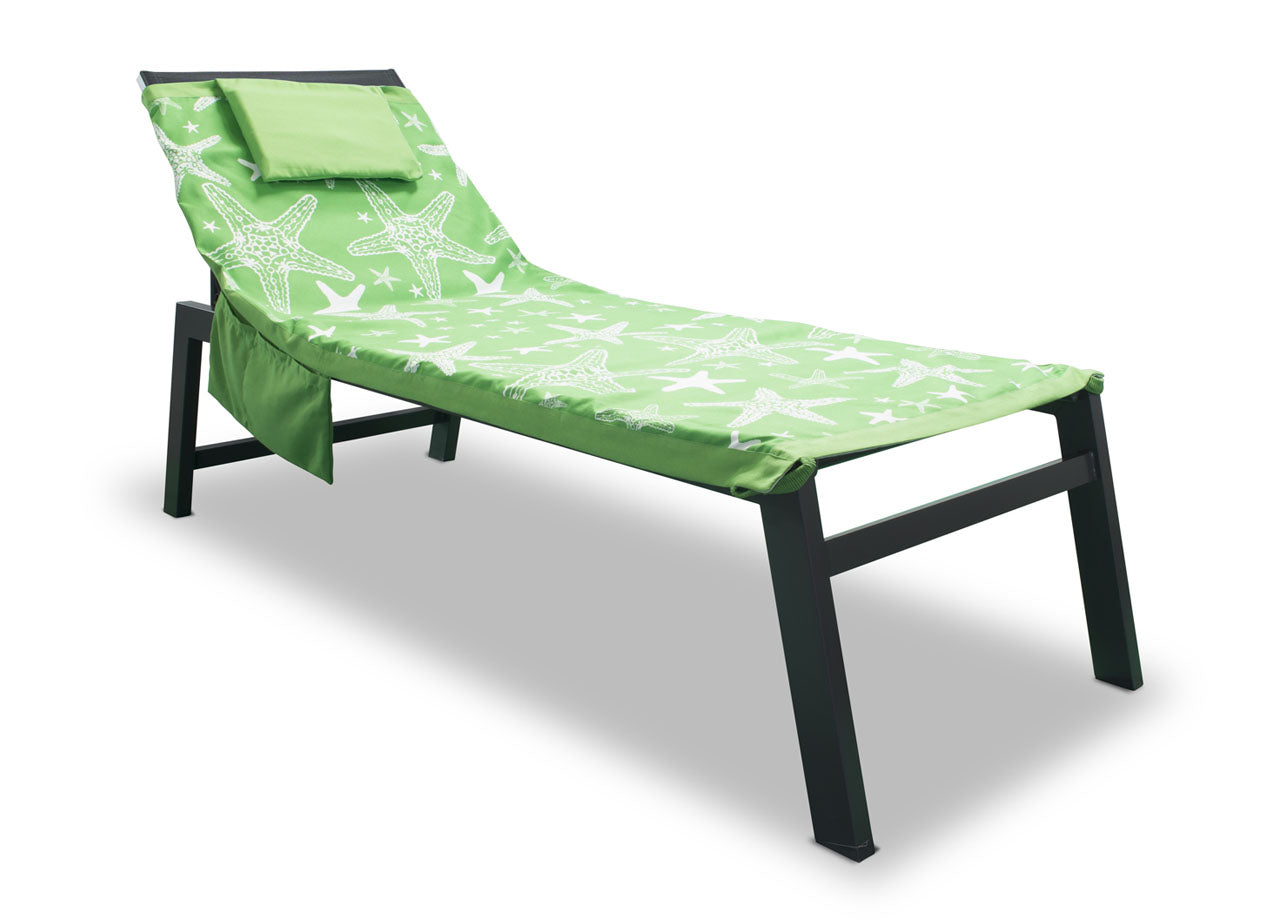 Telo Mare Microfibra Da Lettino Con Cuscino E Tasche Modello Miami Verde