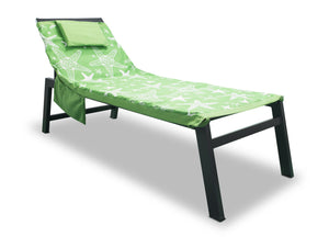 Telo Mare Microfibra Da Lettino Con Cuscino E Tasche Modello Miami Verde