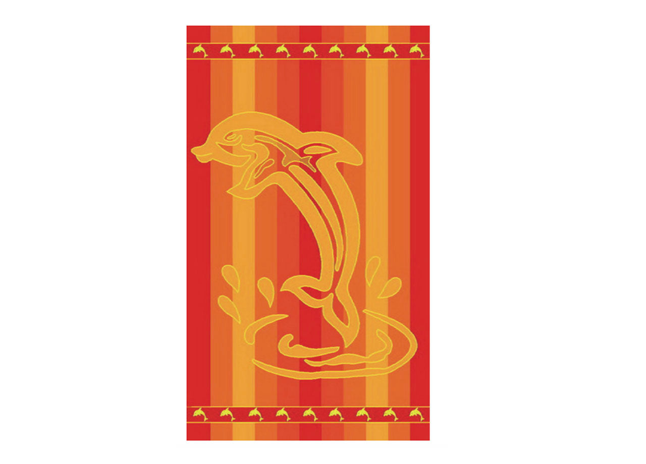 Telo Mare Jacquard In Spugna Disegno Dolphin Stripe - 90x170 - Arancio