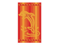 Telo Mare Jacquard In Spugna Disegno Dolphin Stripe - 90x170 - Arancio