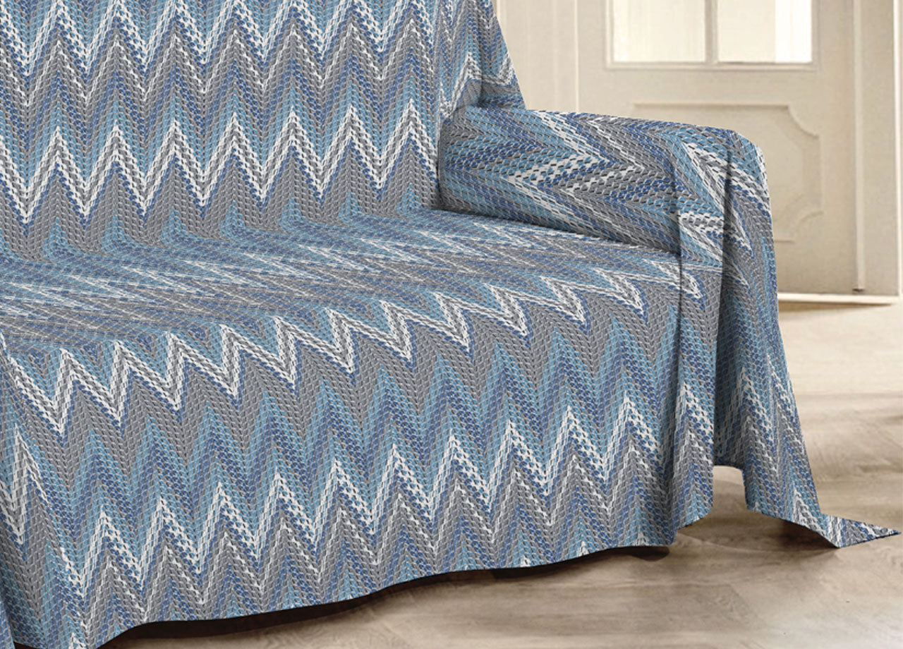 Telo Arredo Multiuso Linea Pensieri Delicati 100% Cotone Disegno Spinato - Matrimoniale - Azzurro