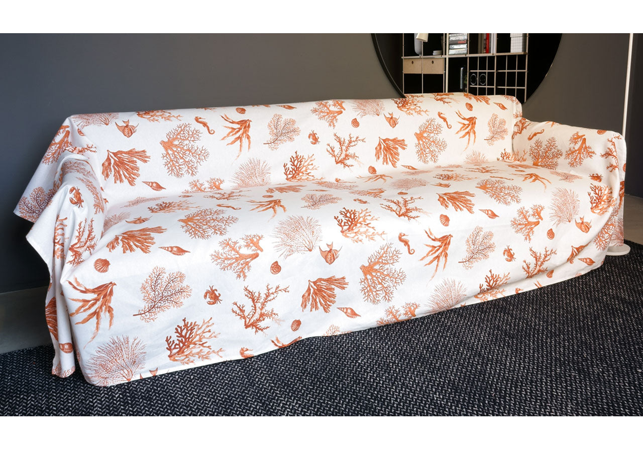 Telo Arredo Granfoulard Copritutto Cotone Made Italy Vari Disegni Arredatutto Copriletto Multiuso - 2 Piazze - Corallo Arancio