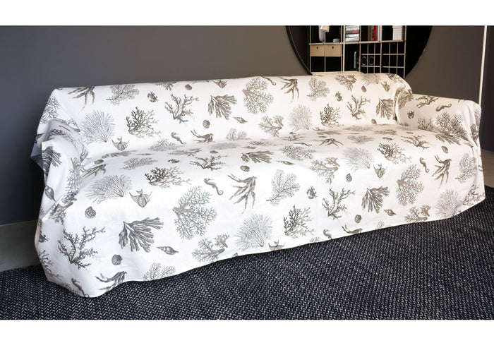 Telo Arredo Granfoulard Copritutto Cotone Made Italy Vari Disegni Arredatutto Copriletto Multiuso - 2 Piazze - Corallo Tortora