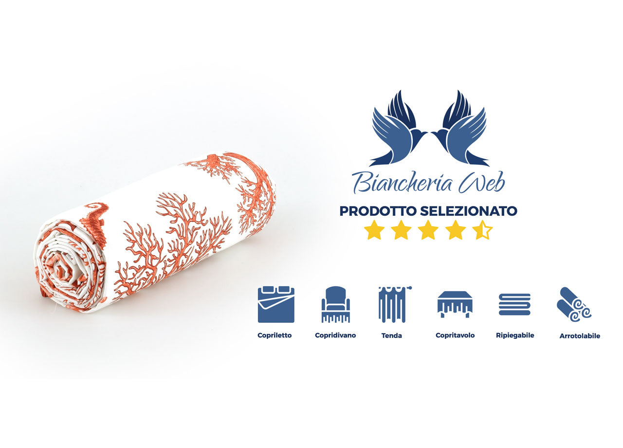 Telo Arredo Granfoulard Copritutto Cotone Made Italy Vari Disegni Arredatutto Copriletto Multiuso - 2 Piazze - Corallo Arancio