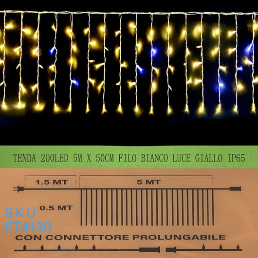 Luci Natale Tenda Natalizia Luminosa Blcone 200 Led Luce Calda Flash Bianco 5 Metri x 50 Centimetri IP65 Esterno Raccordabile