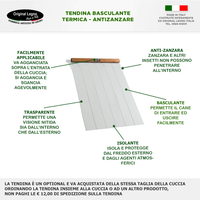 CUCCIA IN LEGNO DA ESTERNO MODELLO ALPI E-ALANO CON "TENDINA OMAGGIO" L.102 x P.122 x H.108