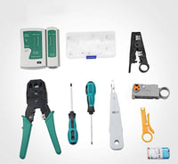 TESTER CAVO DI RETE LAN RJ45 RJ11 RJ12 + PINZA CRIMPATRICE + 10 PLUG ETHERNET