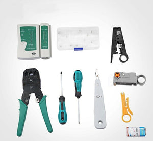TESTER CAVO DI RETE LAN RJ45 RJ11 RJ12 + PINZA CRIMPATRICE + 10 PLUG ETHERNET