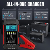 TESTER RICARICA BATTERIA AUTO MOTO 12V 10 A 24 V 5A.DW-RC10