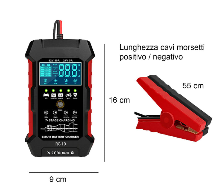 TESTER RICARICA BATTERIA AUTO MOTO 12V 10 A 24 V 5A.DW-RC10
