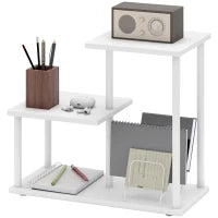 Libreria a 3 Livelli Effetto Legno con Struttura in Metallo per Scrivania Ufficio Cucina 40x20x34,5 cm Bianco