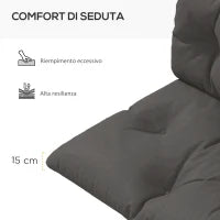 Set 3 Cuscini da Giardino per Divani e Pallet in Poliestere con Imbottitura Spessa, Grigio Carbone