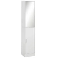 kleankin Mobile Colonna Bagno in Legno a 5 Ripiani con Anta a Specchio Apribile, 32x28x162 cm, Bianco