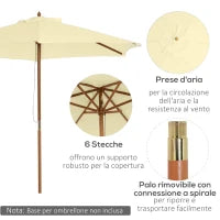 Ombrellone da Giardino 2.5x2.3 m a 6 Stecche in Legno Laccato e Poliestere, Beige