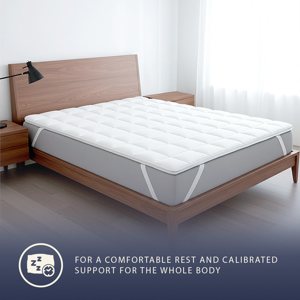 The White Stone Topper 180x200 cm in Ovatta da 500 gr | Coprimaterasso Imbottito | Rivestimento in Microfibra Traspirante, Con Elastici agli Angoli | Protezione Materasso