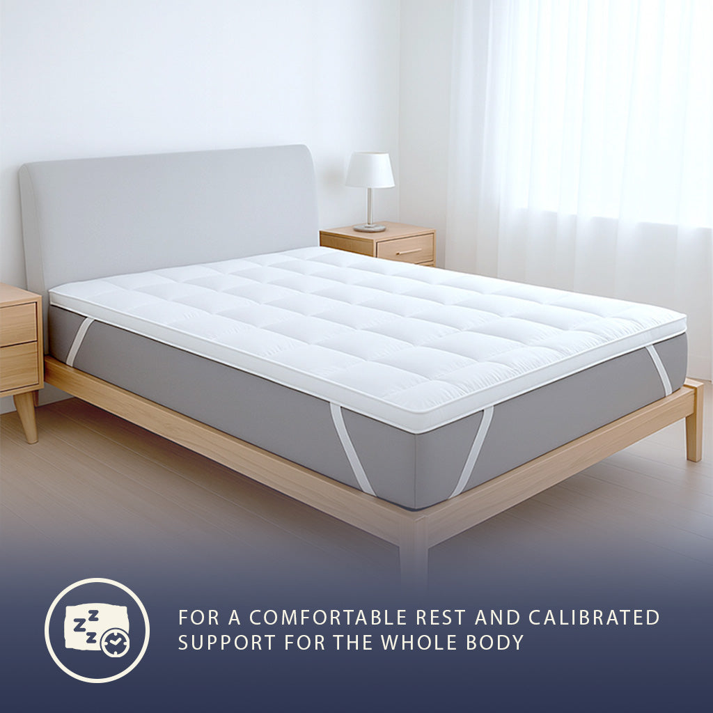 The White Stone Topper 120x190 cm in Ovatta da 800 gr | Coprimaterasso Imbottito in Palline di Ovatta con Rivestimento in Microfibra Traspirante | Comfort e Volume Extra | Protezione Materasso