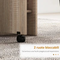 Tavolo Pieghevole con 2 Ribalte per 6 Persone con Ripiani e Rotelle Integrate, Legno Naturale