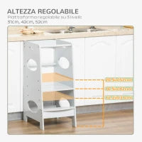 Torre Montessoriana per Bambini 3-6 Anni con Altezza Regolabile in MDF, 40x50x90cm, Grigio