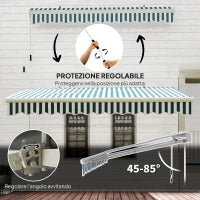 Tenda da Sole a Bracci Avvolgibile a Manovella in Metallo e Alluminio, 4x2.5m, Verde e Bianco