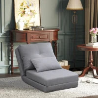 Poltrona Letto 3 in 1 Convertibile in Chaise Longue e Divano da Terra con 2 Cuscini, Grigio Chiaro