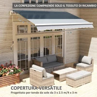 Telo di Ricambio Tenda Parasole Retrattile 3x2.5m in Poliestere Anti UV 50+, Giardino, Grigio