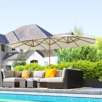 Ombrellone Doppio con Apertura a Manovella, in Acciaio Inox e Poliestere, 455x265x238 cm, Beige