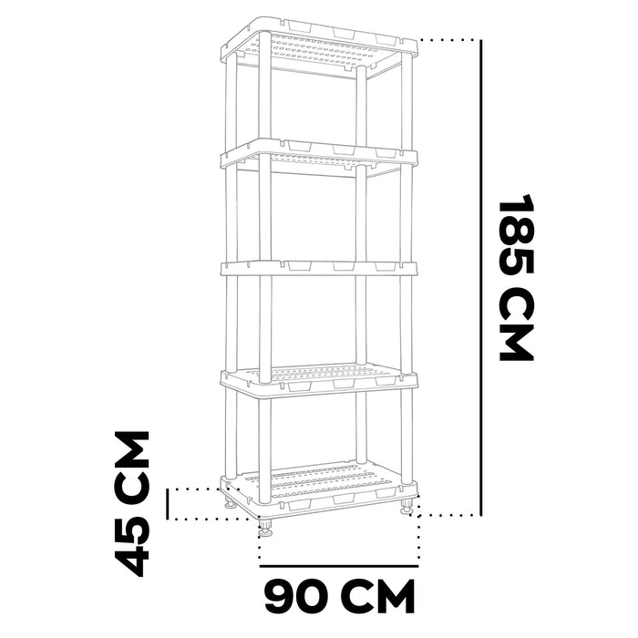 Titan X - Scaffale Modulare 5 Ripiani 90x45xH185 cm in Resina Nero